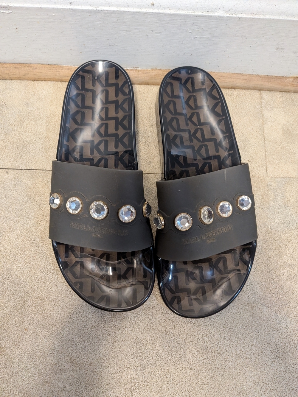Karl Lagerfeld  Black Jewel Slide Sandals